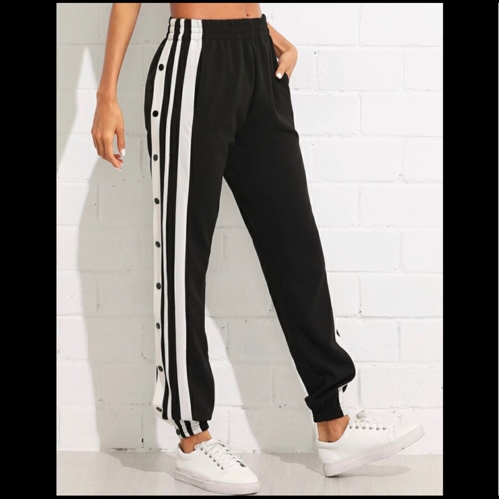 Snap Button Striped Side Pants